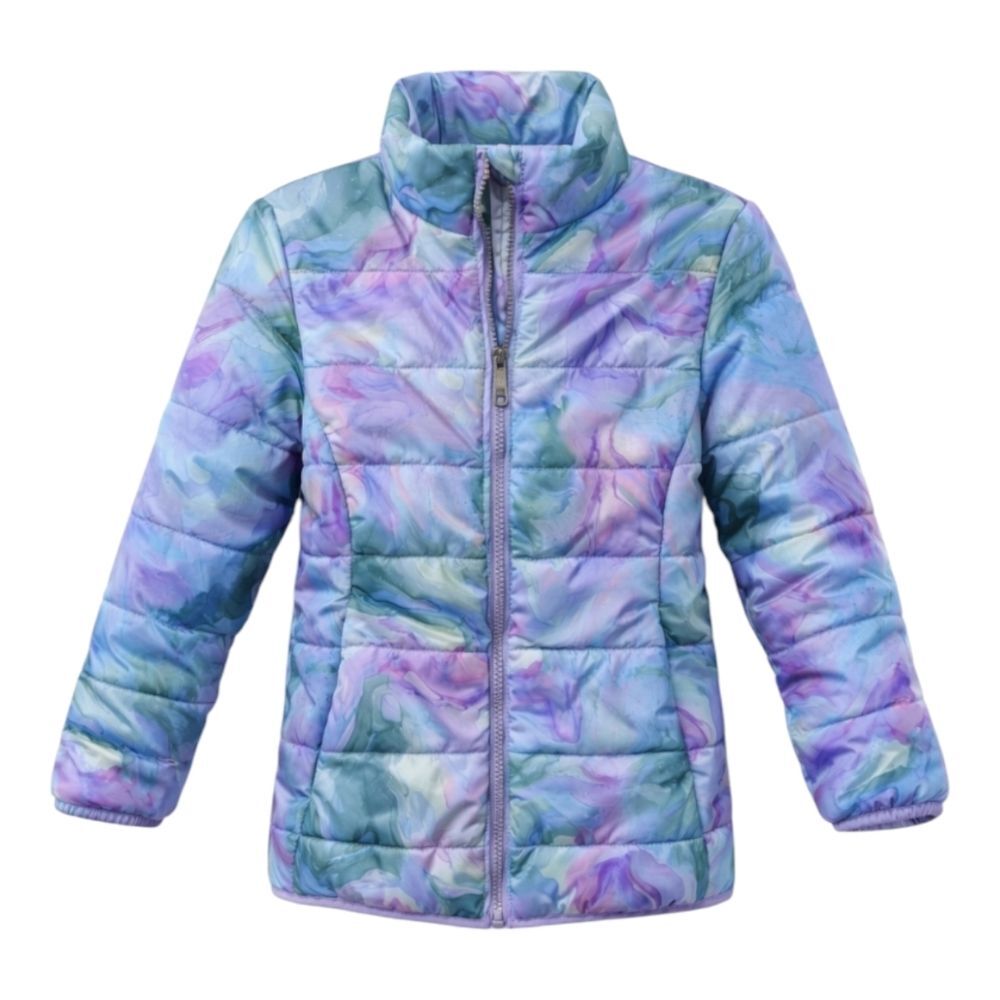 Gerry Purple Blue Green Watercolor Puffer Jacket Coat Winter Kids Girls XS 5 6